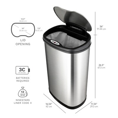 Nine Stars Stainless Steel Motion Sensor Trash Can Combo, 13.2 Gallon (DZT-50-13/12-9)