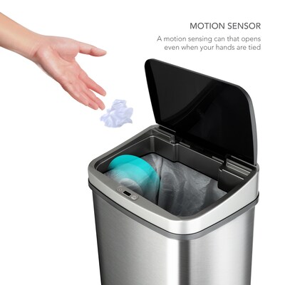 Nine Stars Stainless Steel Motion Sensor Trash Can, 13.2 Gallon, Silver (DZT-50-28BR)