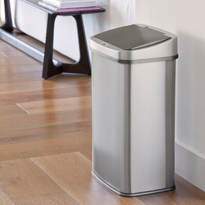 Nine Stars Stainless Steel Motion Sensor Trash Can, 13.2 Gallon, Silver (DZT-50-28BR)
