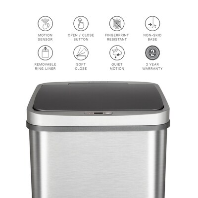 Nine Stars Stainless Steel Motion Sensor Trash Can, 13.2 Gallon, Silver (DZT-50-28BR)