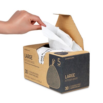 Nine Stars Drawstring Trash Bags, 21 Gallon, 30 Bags/Box (NSTB-21-30)