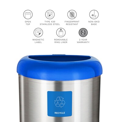 Nine Stars Stainless Steel Trash Can with no Lid, Blue, 13.21 gal. (OTT-50-19BL)
