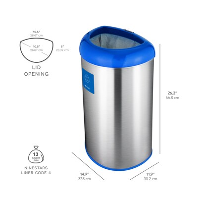 Nine Stars Stainless Steel Trash Can with no Lid, Blue, 13.21 gal. (OTT-50-19BL)