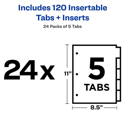 Avery Big Tab Insertable Paper Dividers, 5 Tabs, Buff with Clear Tabs, 24 Sets/Pack (11113)