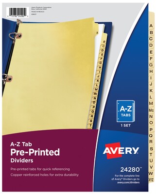 Avery Pre-Printed Paper Dividers with Laminated Tabs, A-Z Tabs, Buff, Copper Reinforced (24280)