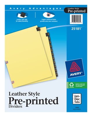 Avery Pre-Printed Monthly Dividers, 12-Tab, Black/Gold (25181)