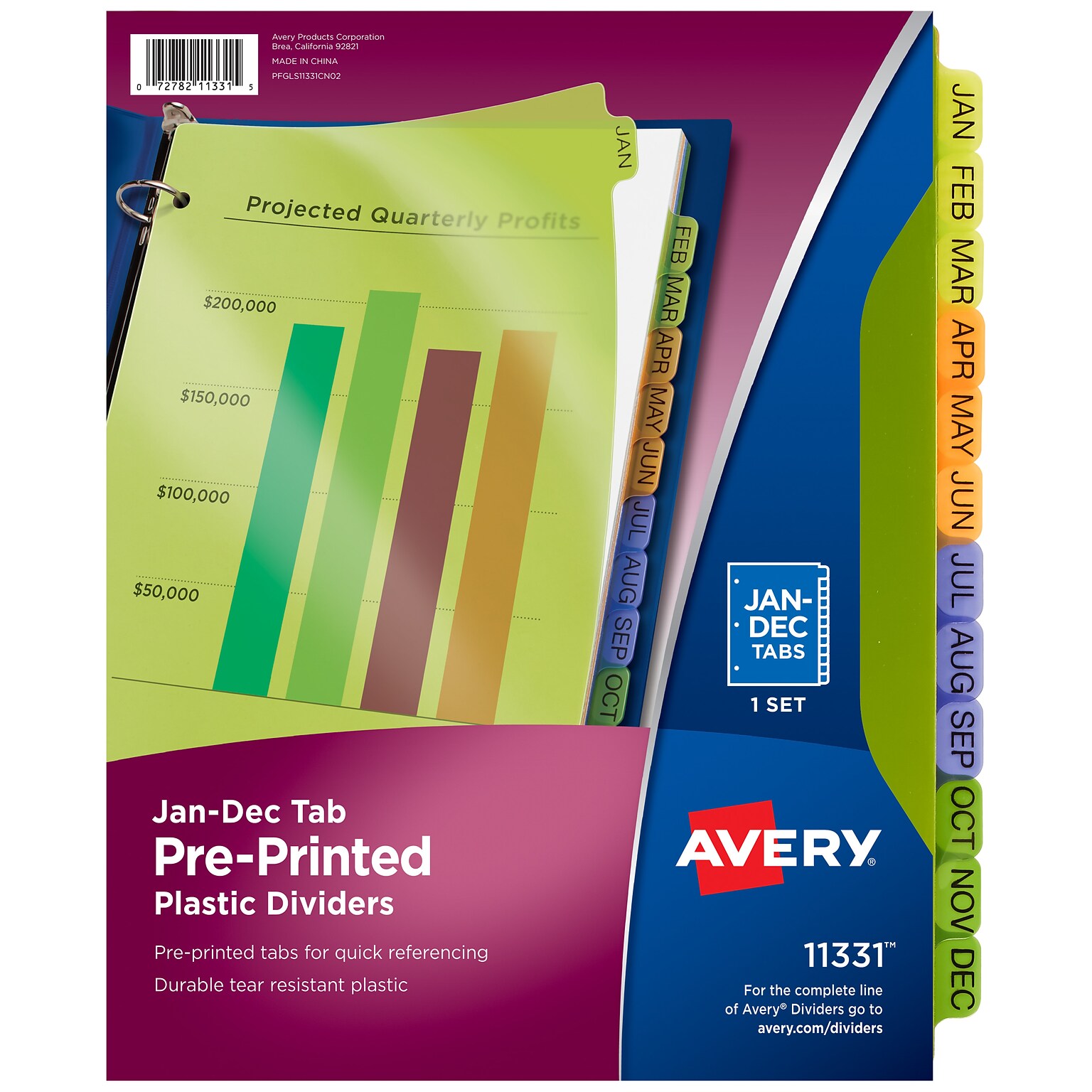 Avery Plastic Pre-Printed Monthly Plastic Divider, Jan-Dec Tabs, Multicolor, 1 Set (11331)