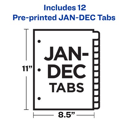 Avery Plastic Pre-Printed Monthly Plastic Divider, Jan-Dec Tabs, Multicolor, 1 Set (11331)
