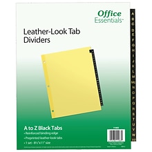 Office Essentials® Preprinted Black Leather Tab Dividers, A-Z Tabs, 8 1/2 x 11, 1/St