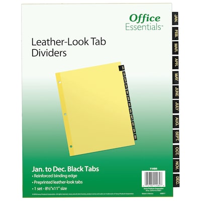 Avery Office Essentials Paper Monthly Dividers, 12-Tab, Black (11484)