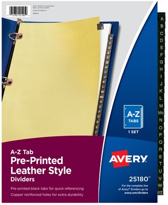 Avery Leather Style Pre-Printed A - Z Paper Dividers, Buff with Black Tabs (25180)