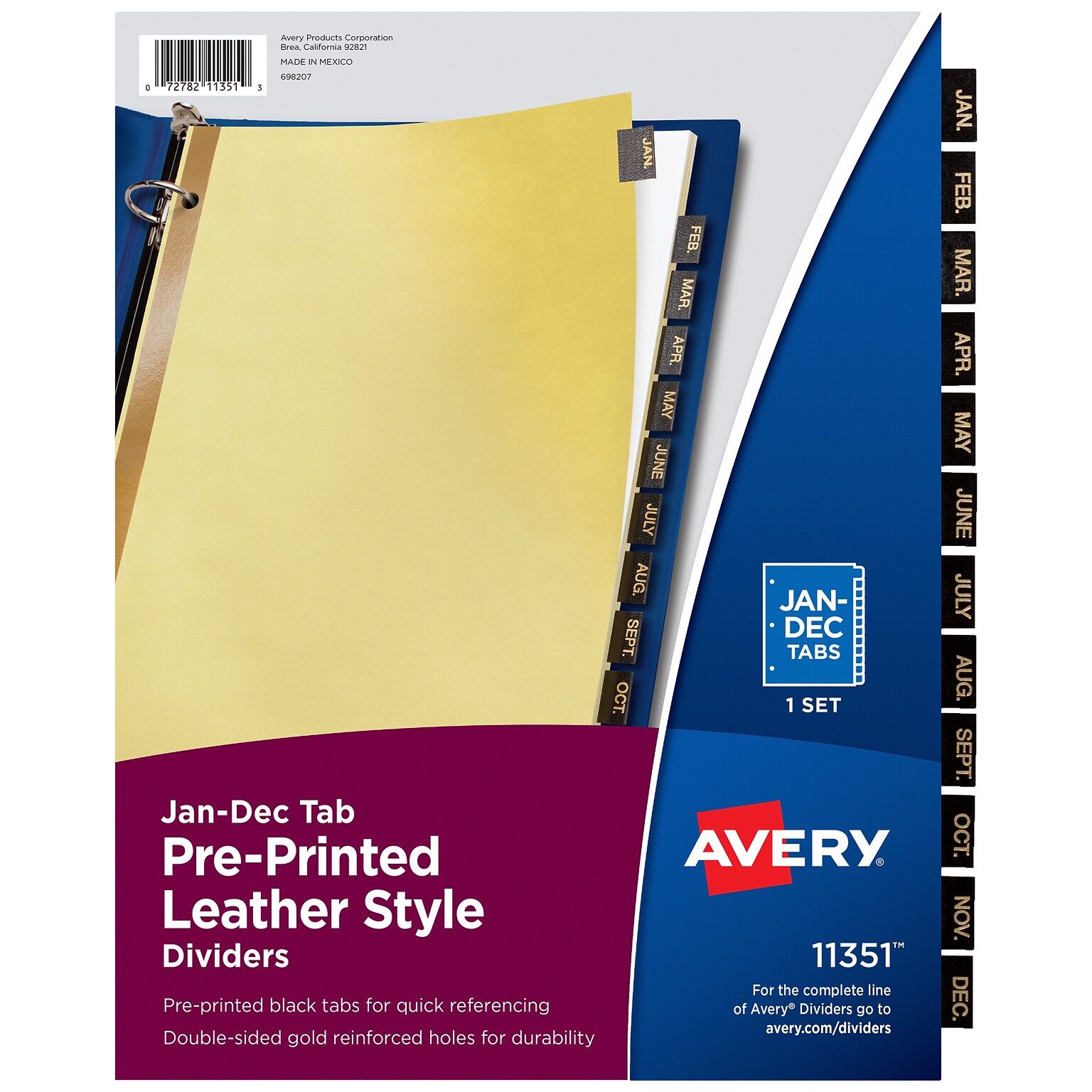 Avery Preprinted Monthly Leather Dividers, 12-Tab, Yellow (11351)