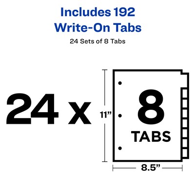 Avery Write & Erase Paper Dividers, 8 Tabs, White, 24 Sets/Box (11507)