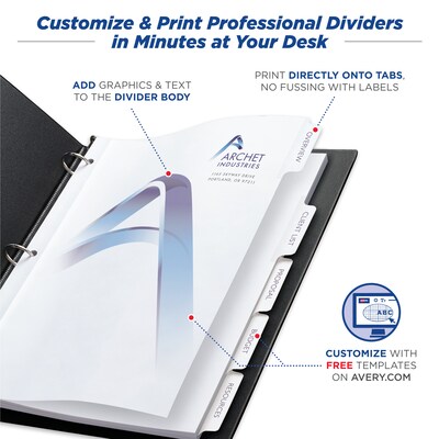 Avery Print-On Paper Dividers, 5 Tabs, White (11511)