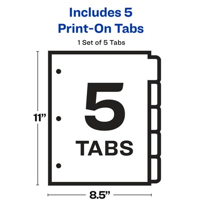 Avery Print-On Paper Dividers, 5 Tabs, White (11511)