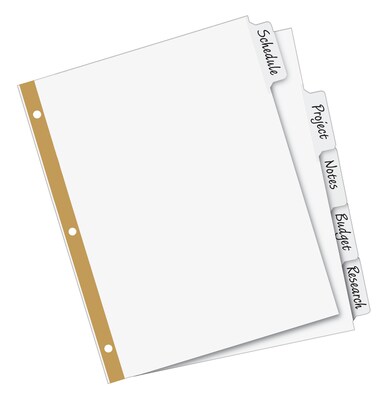 Avery Big Tab Write & Erase Paper Divider, 5 Tabs, White/Gold Reinforced, 1 Set (23075)