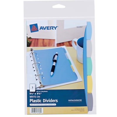 Avery Write & Erase Plastic Mini Dividers, 5 Tabs, Multicolor (16180)