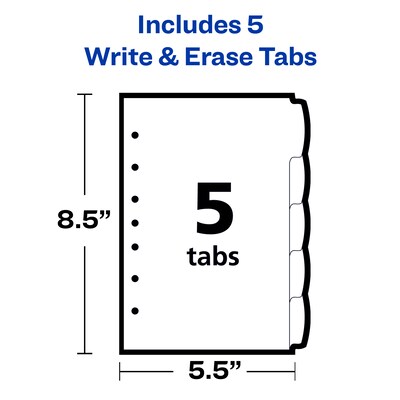 Avery Write & Erase Plastic Mini Dividers, 5 Tabs, Multicolor (16180)