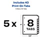 Avery Print-On Paper Dividers, 8 Tabs, White, 5 Sets/Pack (11552)