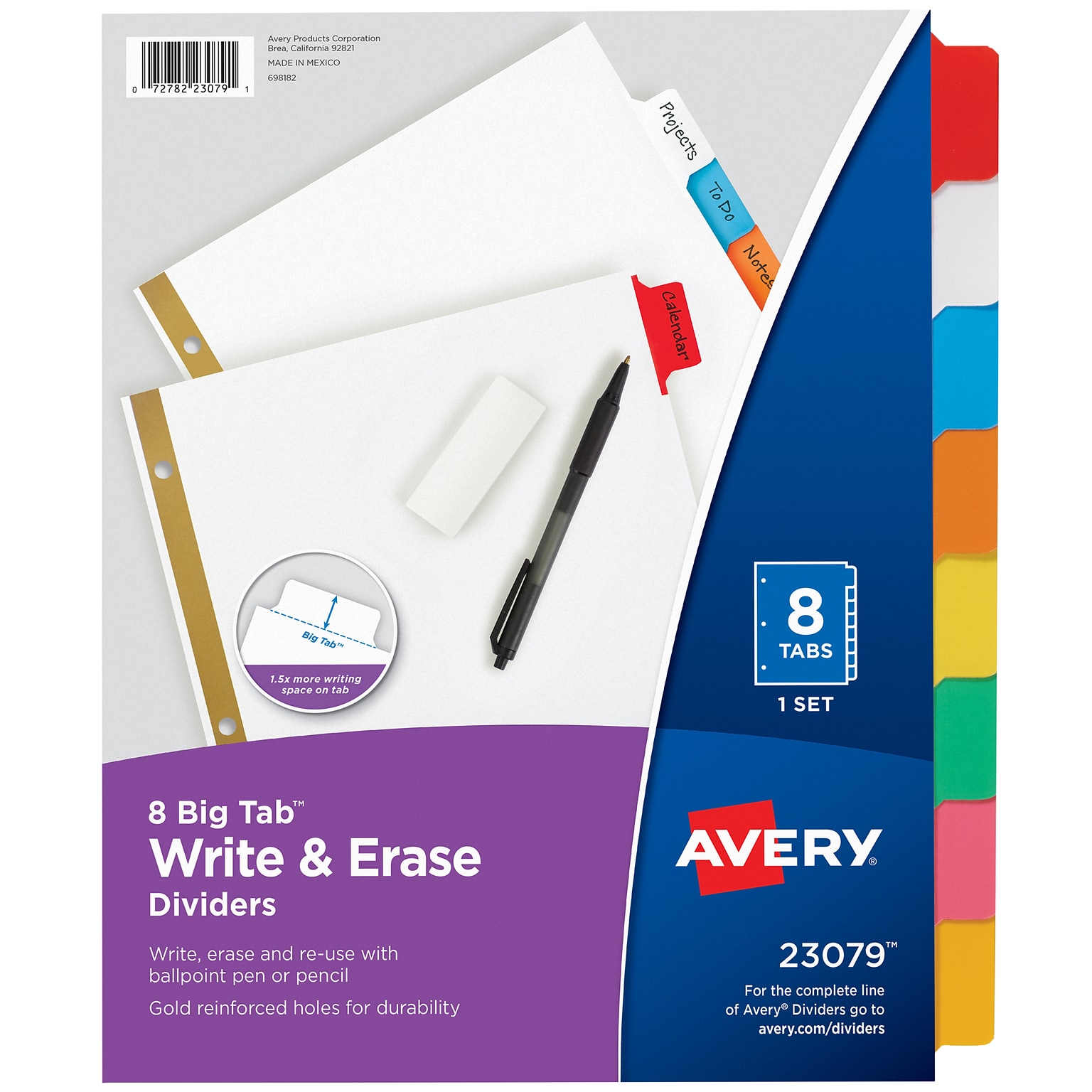 Avery Big Tab Write & Erase Paper Dividers, 8 Tabs, Multicolor, Gold Reinforced (23079)