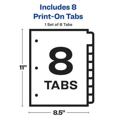 Self-Tab Index Dividers, 8-Tab, 11 x 8.5, White, 24 Sets