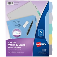 Avery Big Tab Write & Erase Plastic Dividers, 5 Tabs, Multicolor (16170)