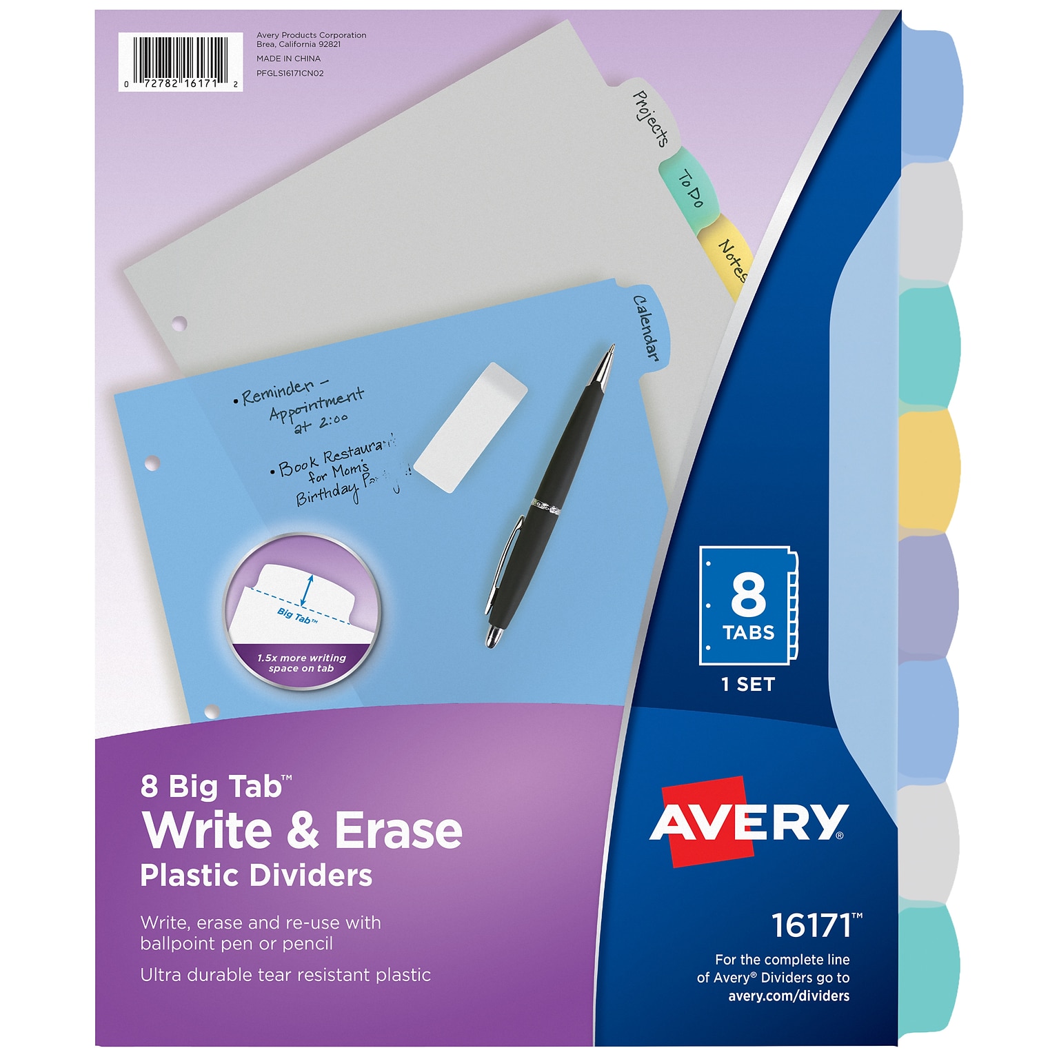 Avery Big Tab Write & Erase Plastic Divider, 8 Tabs, Multicolor, 1 Set (16171)