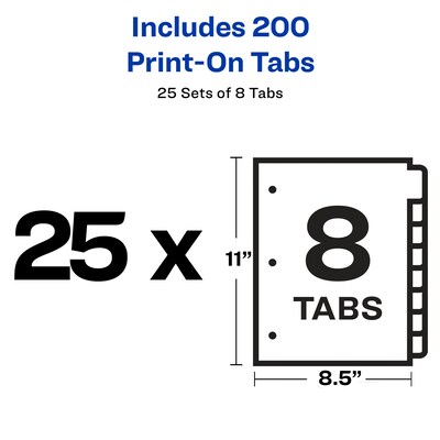 Avery Print-On Paper Dividers, 8 Tabs, White, 25 Sets/Pack (11554)