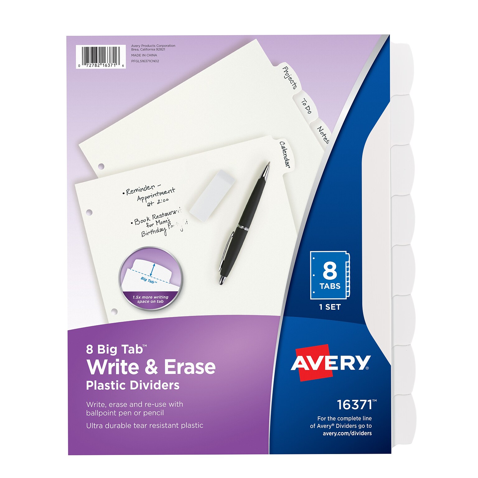 Avery Big Tab Write & Erase Plastic Dividers, 8 Tabs, White (16371)