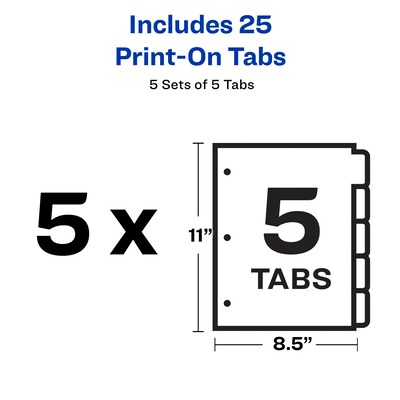 Avery Print-On Paper Dividers, 5 Tabs, White, 5 Sets/Pack (11515)