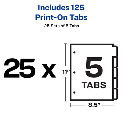 Avery Print-On Paper Dividers, 5 Tabs, White, 25 Sets/Pack (11517)