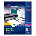 Avery Print-On Unpunched Paper Dividers, 8 Tabs, White, 5 Sets/Pack (11553)