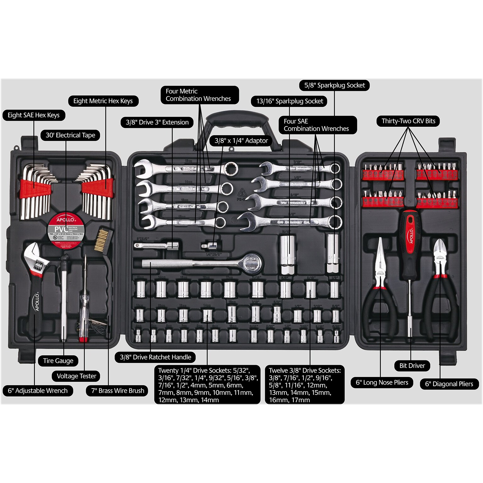 Apollo Tools Mechanics Tool Kit, 101 Pieces (DT0006)