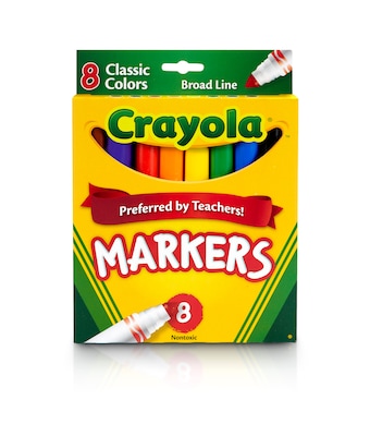 Crayola Kids Markers, Broad Line, Assorted Colors, 8/Box (58-7708)