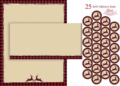 Great Papers Buffalo Plaid Reindeer Holiday Stationery Kit, Multicolor, 25/Pack (2019098KIT)