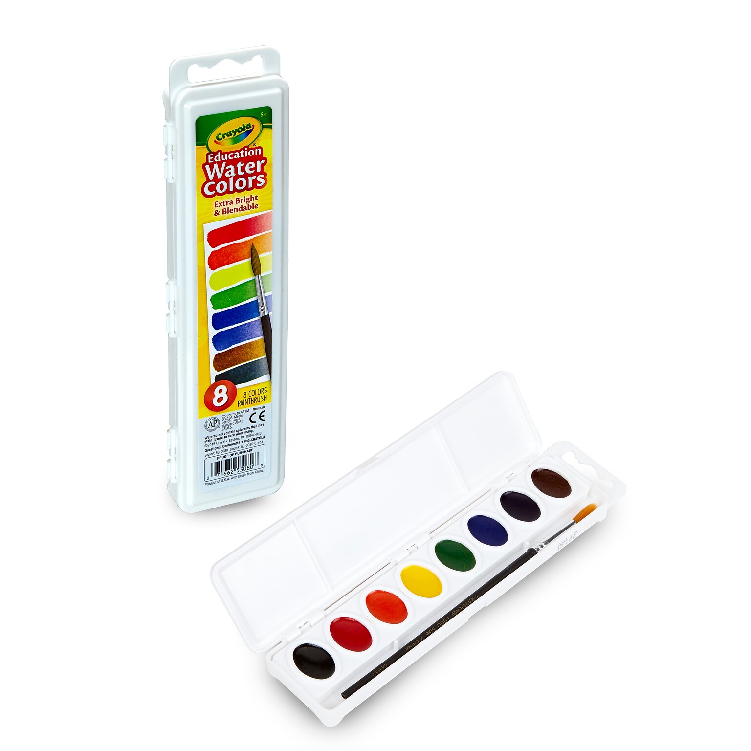 Crayola Oval-Pan Watercolor Mixing Set, Matte Finish, Assorted Colors, 8/Set (53-0080)