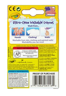 Crayola Washable Ultra Clean Crayons, Assorted Colors,16/Box (52-6916)