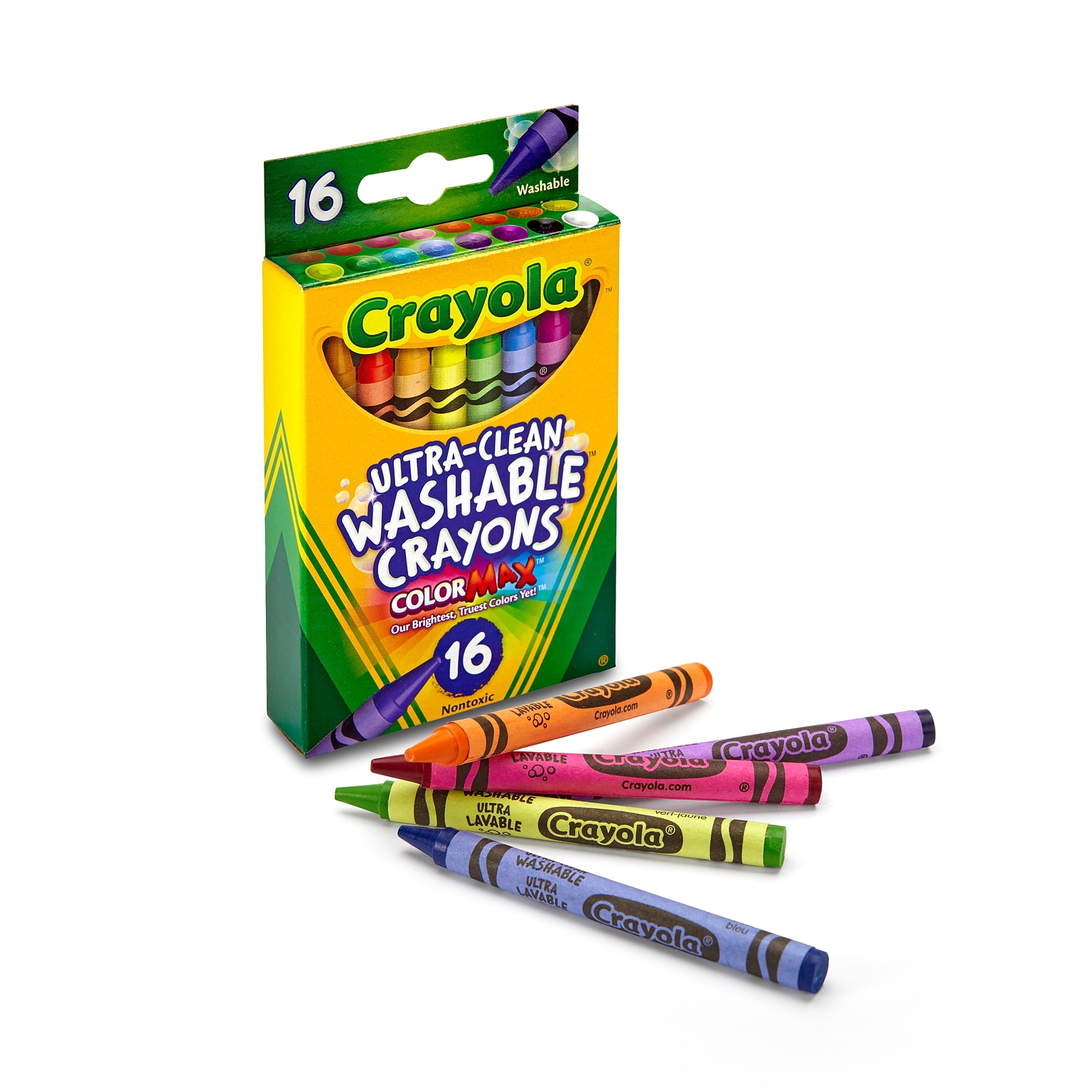 Crayola Washable Ultra Clean Crayons, Assorted Colors,16/Box (52-6916)