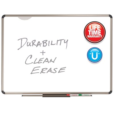 Quartet® Prestige Plus® DuraMax® Porcelain Whiteboard, Euro™ Frame, Aluminum/Titanium, 3W x 2H (P563T)