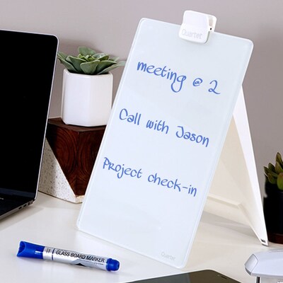 Quartet® Glass Dry-Erase Desktop Easel, White Surface, Frameless, 9"W x 11"H (GDE119)