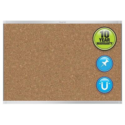 Quartet Prestige 2 Magnetic Cork Bulletin Board, Silver Aluminum Frame, 3H x 4W (MC244AP2)