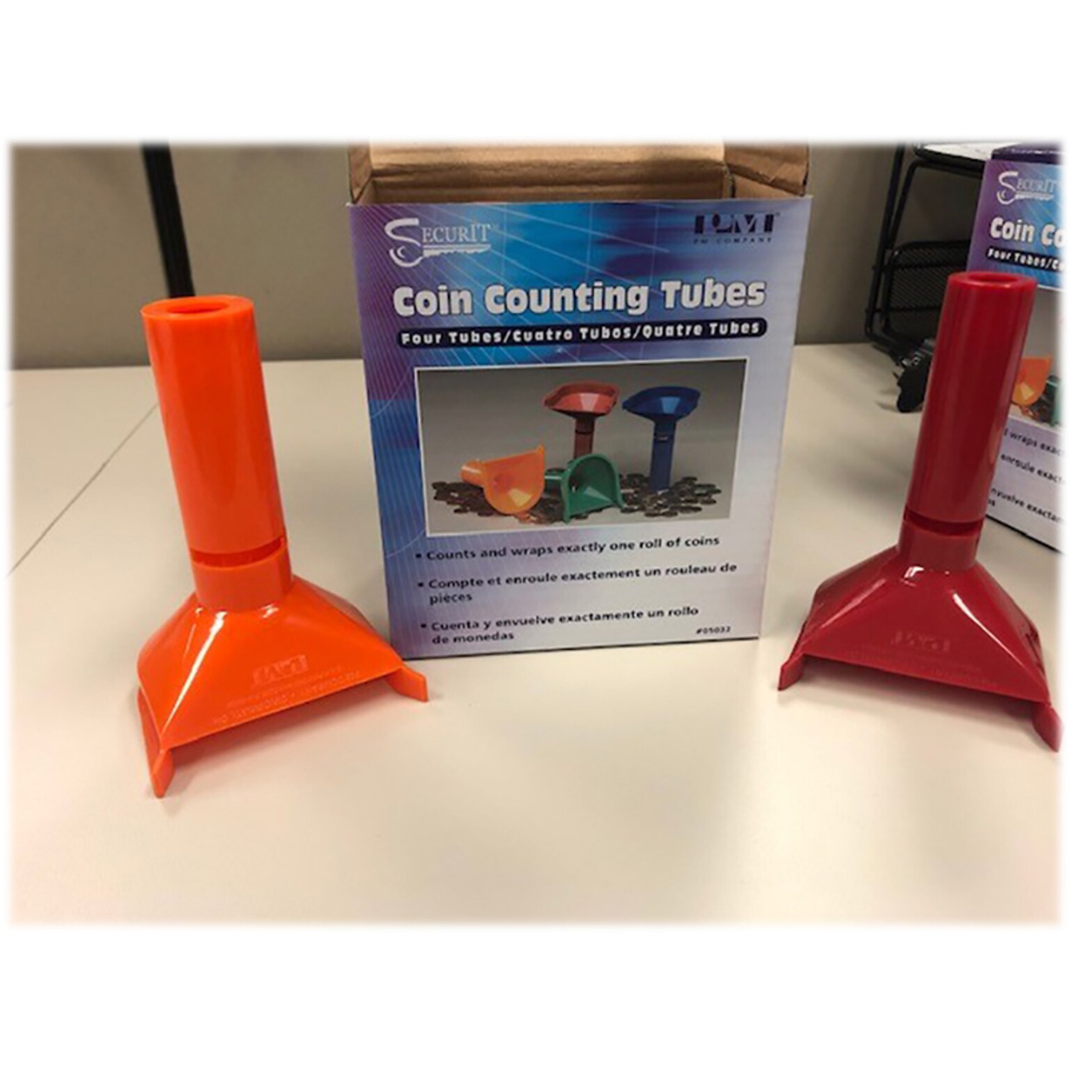 CONTROLTEK Coin Counting Tubes, 1 Compartment, Assorted Colors, 4/Pack (560077)