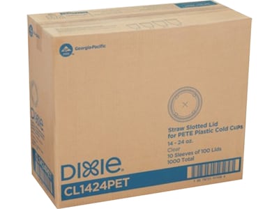 Dixie Straw Slot PET Lid, 14-24 oz., Clear, 100/Sleeve, 10/Carton (CL1424PET)