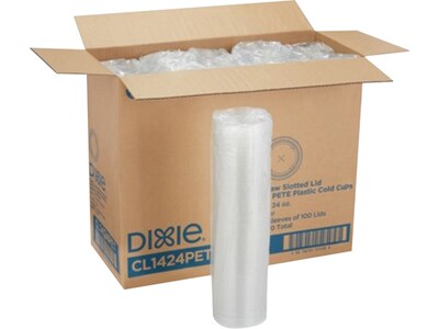 Dixie Straw Slot PET Lid, 14-24 oz., Clear, 100/Sleeve, 10/Carton (CL1424PET)