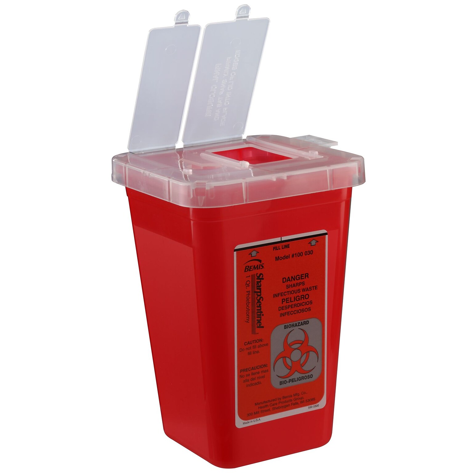Bemis Phlebotomy Container, 1 Quart, Red, 20/Pack (100030-20)