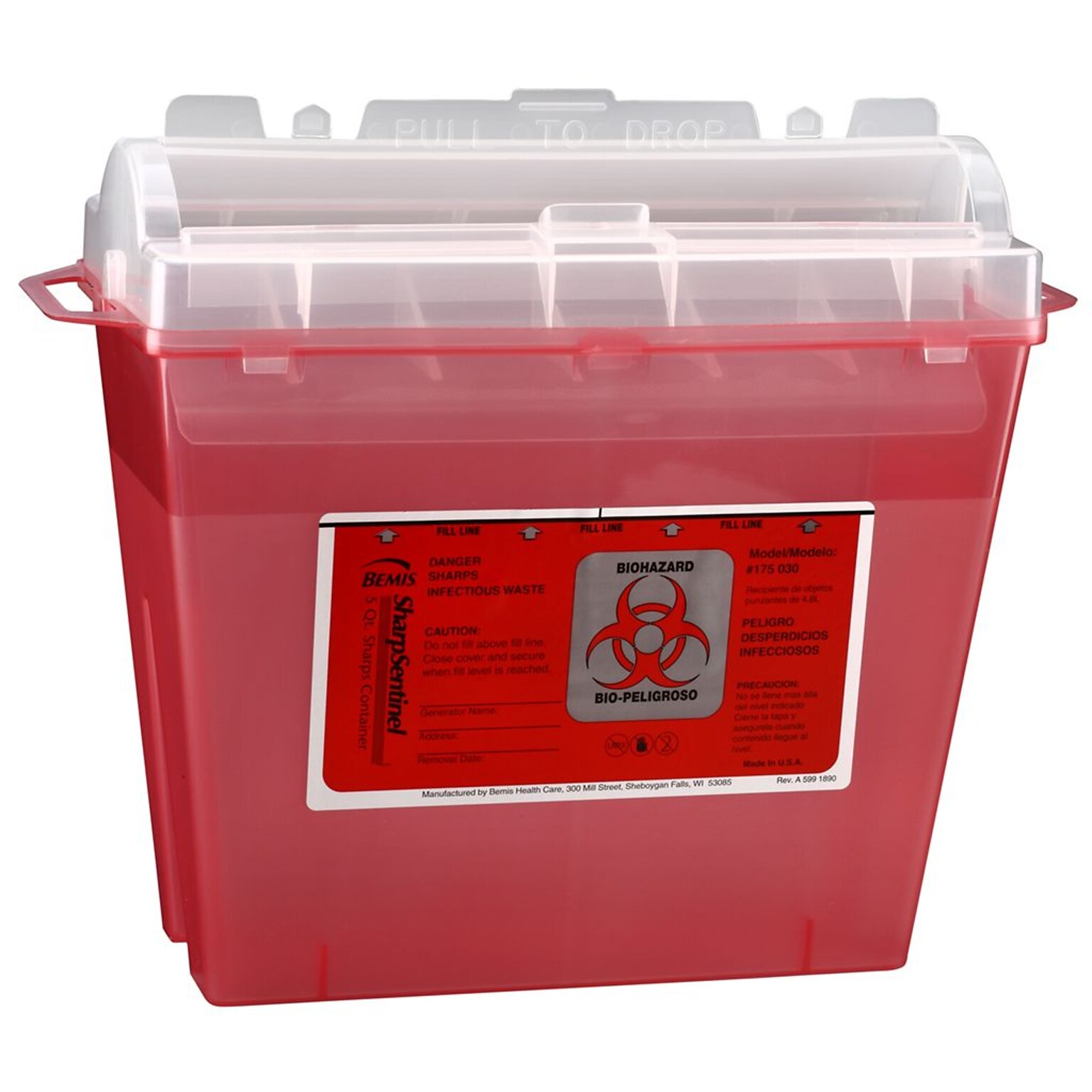 Bemis Sharps Container, 5 Quart, Red, Box of 32 (175030-32)