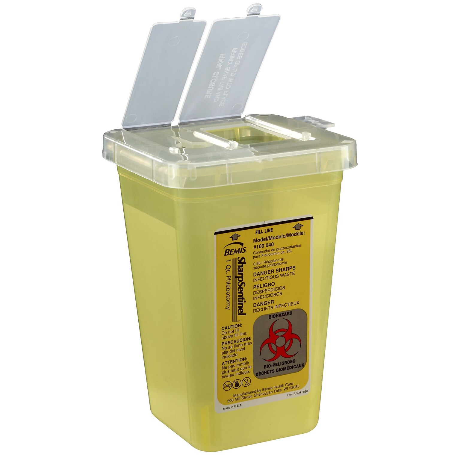 Bemis Phlebotomy Container, 1 Quart, Yellow, Box of 100 (100040-100)