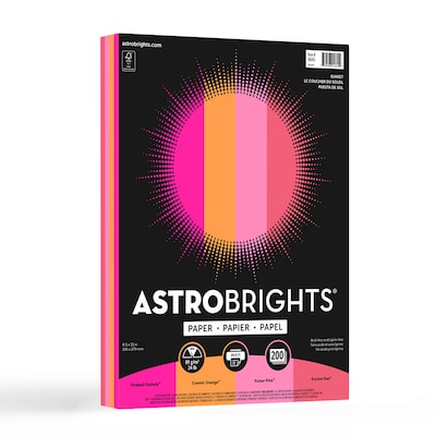 Astrobrights Colored Paper, 24 lbs., 8.5" x 11", Assorted Sunset Colors, 200 Sheets/Pack (91645)
