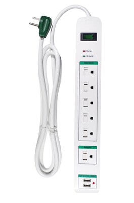 GoGreen Power 6 Surge Protector, 6 Outlet, White (GG-16326USB)
