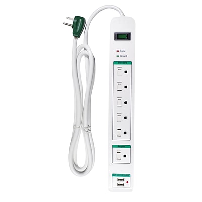 GoGreen Power 6 Outlet Surge Protector 2 USB Port, 6 cord, White - GG-16326USB